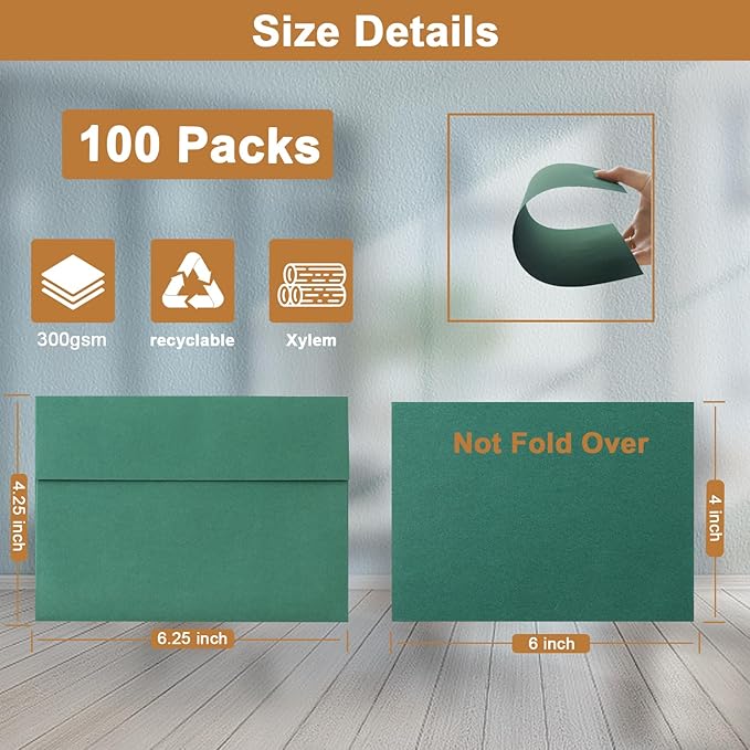 100 Packs 10 Assorted Colors Blank Flat Cards and Envelopes 4 x 6 Heavyweight Single Panel Cardstock and A4 Envelopes Printable Self Seal for Graduations, Wedding Invitations, Thank You Cards