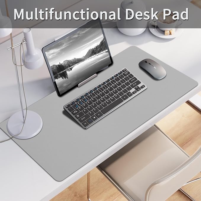 Bloss Large Desk Pad, Desk Mat, Desk Pads on Top of Desks, Computer Mat Non-Slip, Desk Blotter Waterproof, Easy to Clean - Light Grey (31.5 x 15.7 Inches)