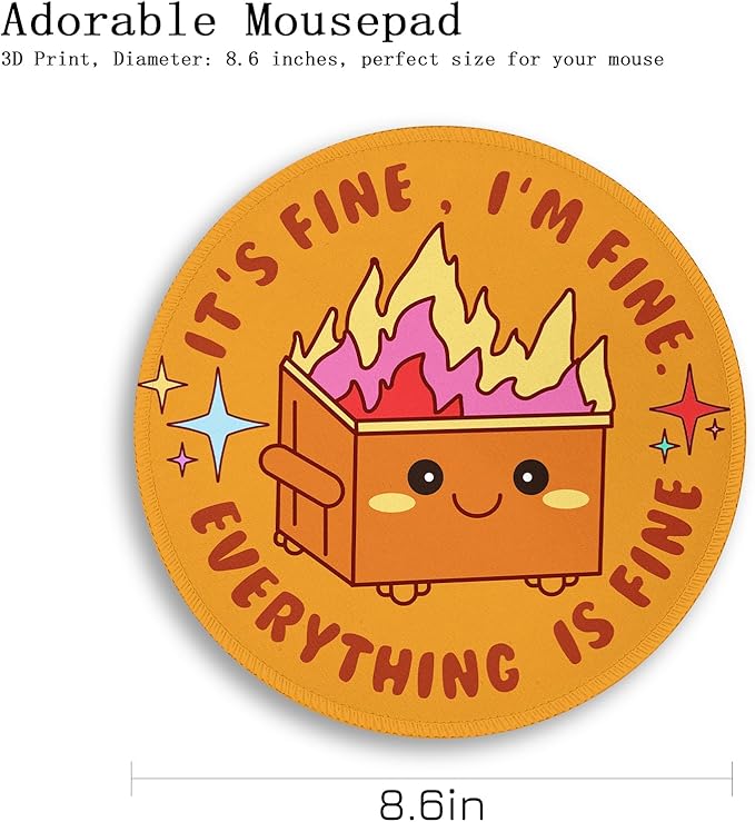 Gctriki Dumpster on Fire Mouse Pad for Desk, Funny Small Round Mousepad for Computer Laptop Gaming, Stitched Edge Non-Slip Rubber Base, Cute Dumpster Home Office Desk Accessories Decor for Women