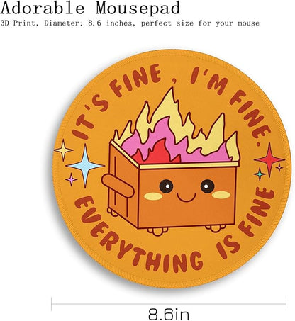 Gctriki Dumpster on Fire Mouse Pad for Desk, Funny Small Round Mousepad for Computer Laptop Gaming, Stitched Edge Non-Slip Rubber Base, Cute Dumpster Home Office Desk Accessories Decor for Women