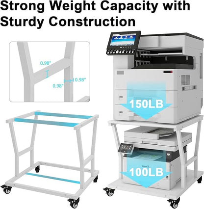Natwind 2 Tier Large Printer Stand,23.6''x23.6''x23.6'' Heavy Duty Printer Table, Copier Stand, Laser Printer Cart with Paper Storage Shelf,Printer Holder with Wheels for Home Office (White)