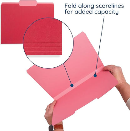100 Blue Summit Supplies Red File Folders - Two-Tone Red Folders Letter Size with 1/3 Cut Tabs, Durable 11pt Paper, Holds Letter Size Documents, Red Folders Bulk