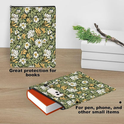Botanical Book Sleeve, Classic Flower Book Covers for Paperbacks, Floral Book Pouch Book Protector, Book Lovers Gifts for Women Girls Readers, Book Accessories Book Club Gifts Christmas Birthday Gifts