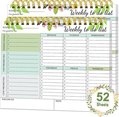 2 Packs To Do List Pad - To Do List Notebook for Work, 52 Sheets Weekly To Do List Notepad, 8.5"×11" To Do List Weekly Goal Notebook, Productivity Planning Pad for Work Office Home School