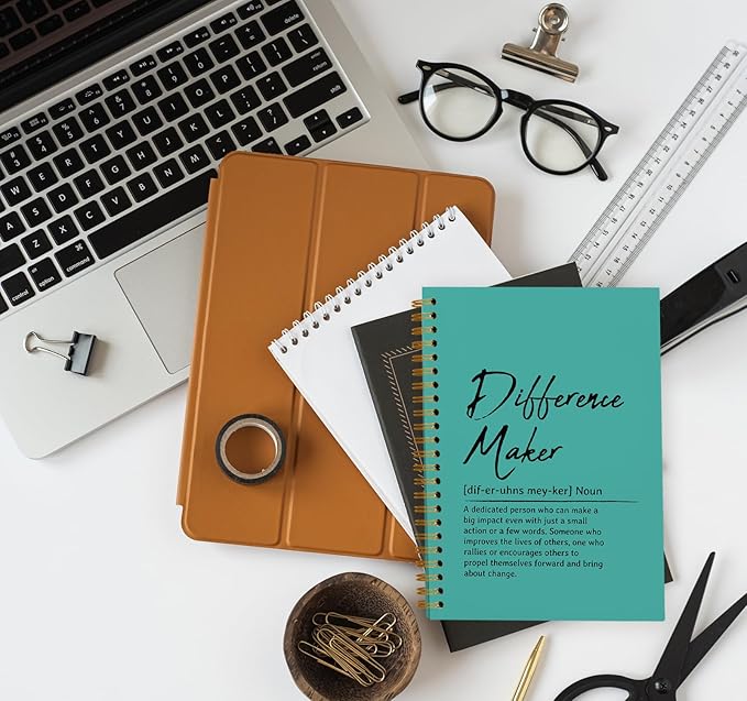 OXW Difference Maker Appreciation Gift, Meeting Notebook for Work, Thank You Gifts for Leader Mentor Manager Boss, Office Supplies Social Worker Notebook, Green Hardcover Spiral Notebook 5.5 x 8.3