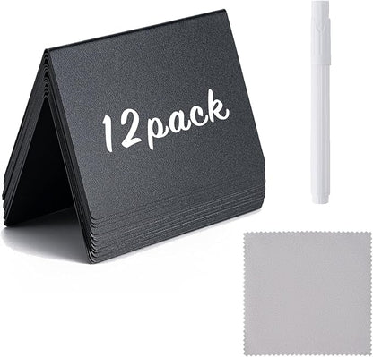 BOOMIBOO 12 Pack 4"x3"Mini Chalkboard Signs, Reusable and Reserved Table Signs, Easy to Write and Wipe Out, Food Labels for Parties - Buffets - Birthdays -Bakery-Table Numbers-Weddings