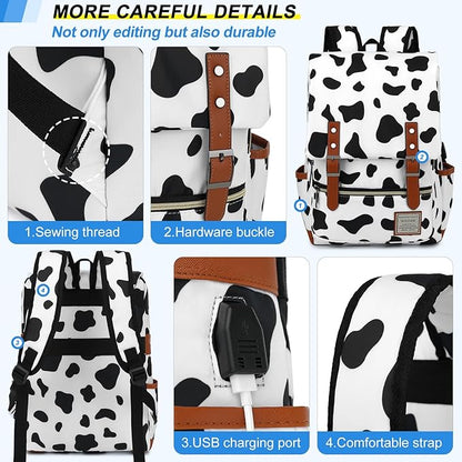 Travel Laptop Backpack Slim Vintage Backpack with USB Charging Port,Water Resistant Business Daypacks College Bag for Men Women,Fits 15.6 Inch Notebook. (Cow)