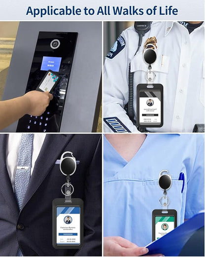 Uniclife 6 Pack Sliding ID Badge Holder Vertical Hard Plastic Case with Clear Window Black&Blue Card Protector Pouch for Office School ID Credit Cards Proximity Key Cards Driver’s Licenses and Passes