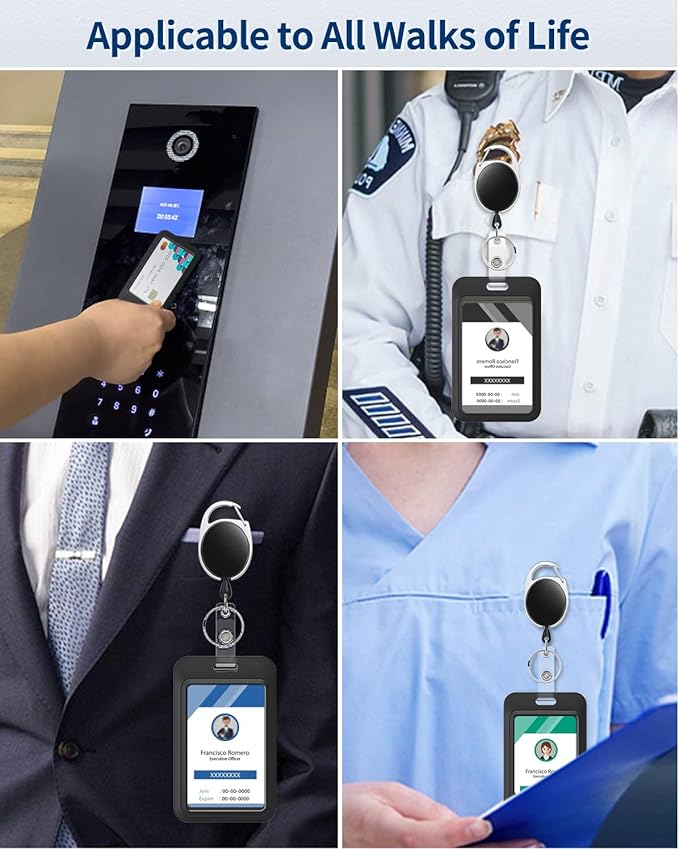 Uniclife 10 Pack Sliding ID Badge Holder Hard Black Vertical Plastic Card Case Protector Pouch with Clear Window for Office School ID Credit Cards Proximity Key Cards Driver’s Licenses and Passes