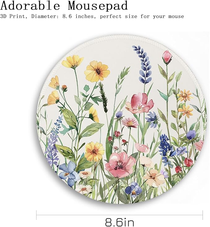 Gctriki Flowers Plants Mouse Pads for Desk,Cute Floral Small Round Mousepad with Stitched Edge Non-Slip Rubber Base,Comfortable Computer Mouse Pad for Laptop, Cute Office Desk Accessories Decor