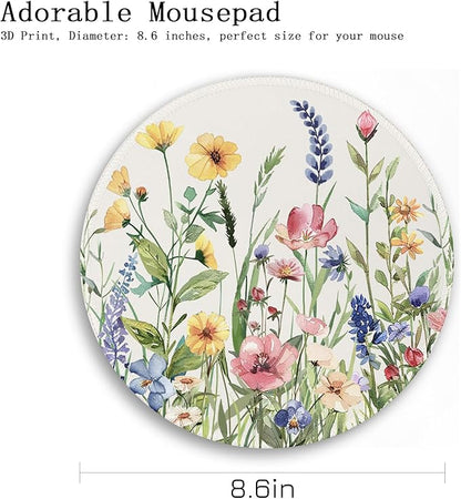 Gctriki Flowers Plants Mouse Pads for Desk,Cute Floral Small Round Mousepad with Stitched Edge Non-Slip Rubber Base,Comfortable Computer Mouse Pad for Laptop, Cute Office Desk Accessories Decor