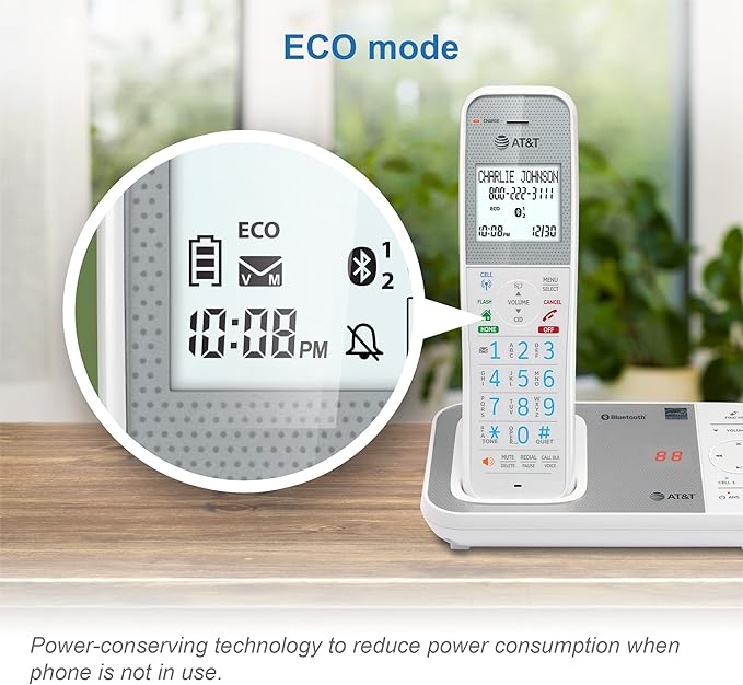 AT&T DAL75211 DECT 6.0 Cordless Home Phone with Smart Call Blocker, Bluetooth Connect to Cell, Digital Answering Machine, Full-Duplex Speakerphone, Expandable to 5 HS (White)