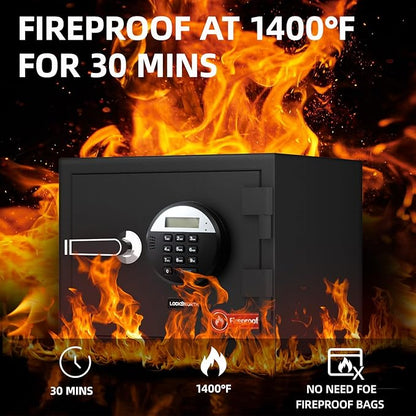 1.2 Cubic Feet Fireproof Safe Box, Fireproof Home Safe for Money, Jewelry, Documents and Valuables W/Digital Keypad,Alarm System,Removable Shelf Safe, Home and Office Use Fireproof Document Box
