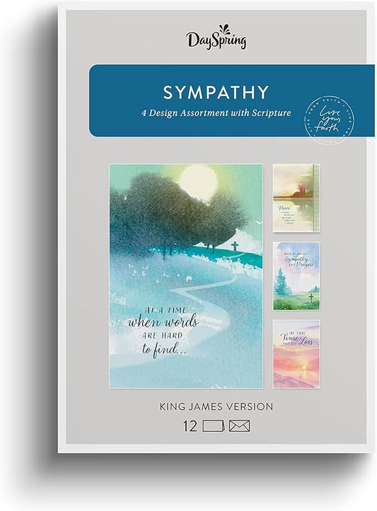 DaySpring - When Words are Hard to Find - 4 Watercolor Greeting Card Design Assortment with Scripture - 12 Sympathy Boxed Cards & Envelopes (U1204)