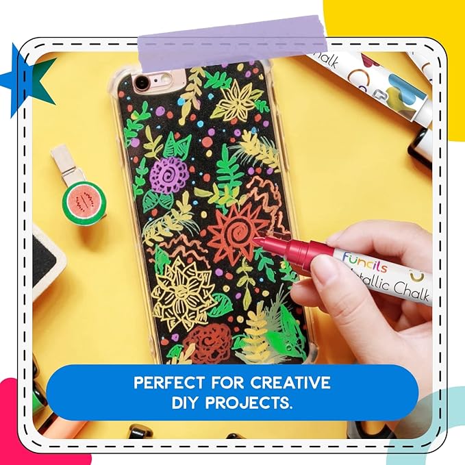 Metallic Liquid Chalk Markers for Chalkboard Signs, Blackboard, Window, Labels, Bistro, Glass, Car (10 Pack, 1mm) - Wet Wipe Erasable Ink Chalkboard Markers, Extra Fine Tip Liquid Chalk Pens