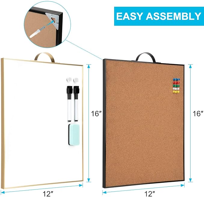 Small Whiteboard Cork-Board Combination for Wall - 16" x 12" Portable Aluminum Frame Magnetic Dry Erse Board Mini Bulletin Cork Board 2 Pack with Holder for School, Office, Home