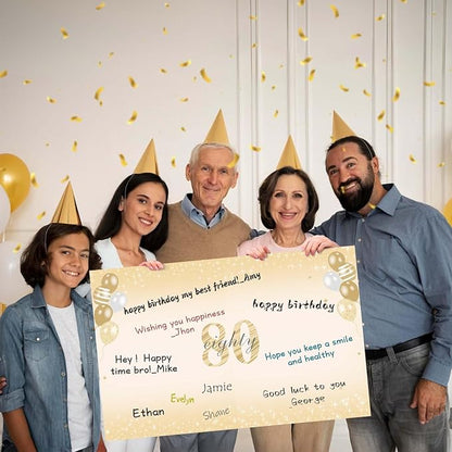 Large 80th Birthday Card With Envelope for Men Women, 1945 Black Gold Happy 80th Birthday Giant Guest Signature Book Gifts, Big Vintage 1945 80th Greeting Card Decoration Party Supplies