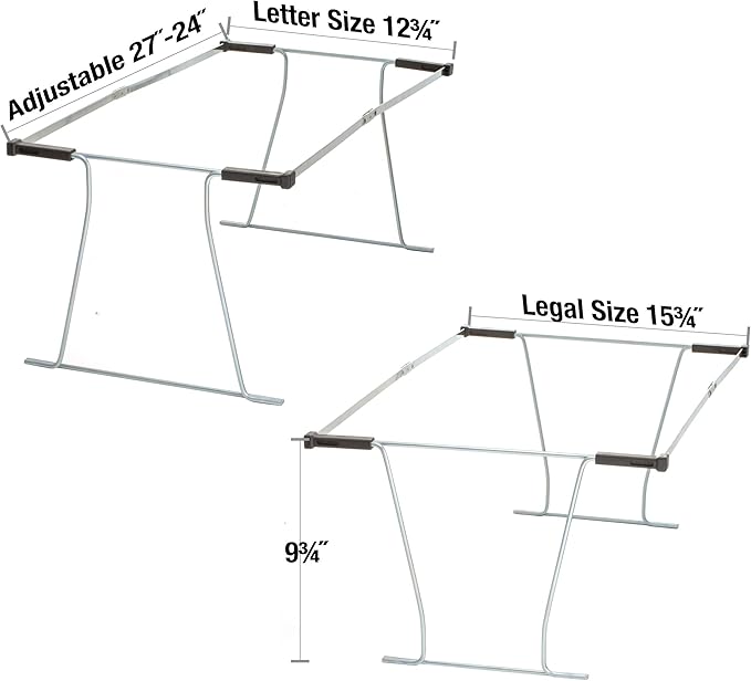Officemate Universal Hanging File Frame, Letter and Legal Size, Rails 24 to 27, Steel, 1 Set (91966)