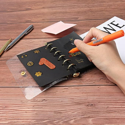 Glitter Powder PVC Binder Cover 6 Round Ring Binders Snap Button Closure Loose Leaf Folders Refillable Soft PVC Notebook Shell Protector (Gold 6 Rings, A7 Binder)