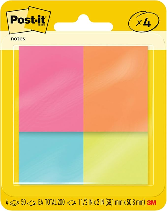 Post-it Mini Notes, 1 3/8 in. x 1 7/8 in., 4 Sticky Notes Pads, 50 Sheets per Pad, Poptimistic Collection, School Supplies and Oﬃce Products, The Original Post-it Note