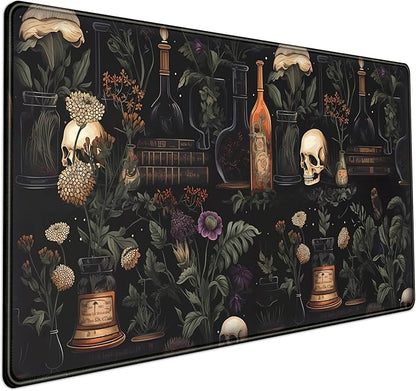 Vintage Aesthetic Desk Mat Black Academia Desk Mouse Pad XL Extended Large Gaming Desk Mousepad Mystical Green Plant Computer Laptop Keyboard and Mouse Mat Desktop Protector Mat 31.5 x 15.8 in