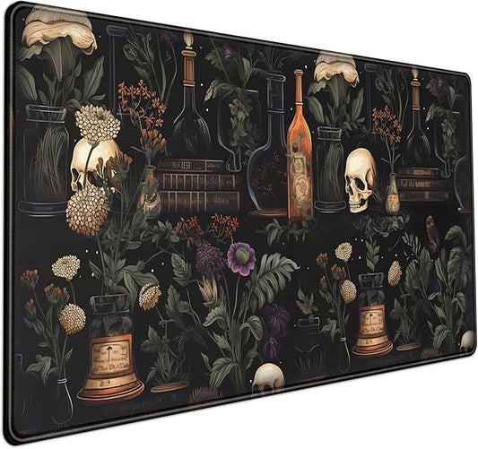 Vintage Aesthetic Desk Mat Black Academia Desk Mouse Pad XL Extended Large Gaming Desk Mousepad Mystical Green Plant Computer Laptop Keyboard and Mouse Mat Desktop Protector Mat 31.5 x 15.8 in