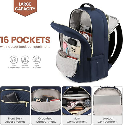LOVEVOOK Laptop Backpack for Women 18.4 inch,Cute Womens Travel Backpack Purse,Professional Laptop Computer Bag,Waterproof Work Business College Teacher Bags Carry on Backpack with USB Port,Navy Blue