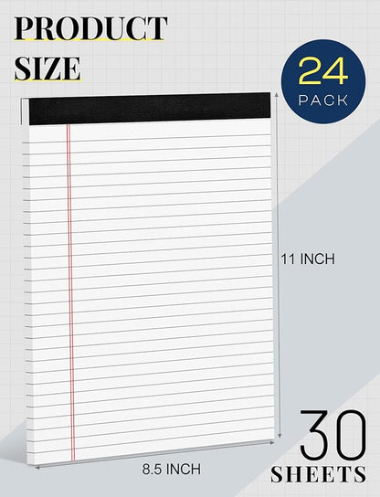 24 Pack Legal Pads 8.5 x 11 White Note Pads 8.5 x 11 Notepads 8.5 x 11 Wide Ruled White Writing Pads of Paper 8.5 x 11 Legal Notepads 8.5 x 11 White Lined Paper Pads 30 Sheets Per Legal Note Pads