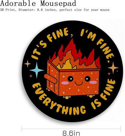 Gctriki Dumpster on Fire Mouse Pad, Cute Round Mouse Pads for Desk, Funny Orange Dumpster Mousepad for Laptop Gaming, Stitched Edge Non-Slip Rubber Base, Cute Office Desk Accessories Decor for Women