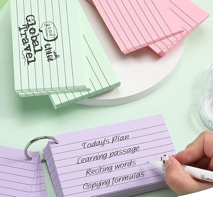 TFLFL Index Cards 4x6 Inch, 600PCS Flash Cards with Rings 8 Colors Ruled Index Cards, Assorted Lined Colored Flashcards, Thin Note Cards Paper, Study Card Memo Scratch Pad for Home Office School