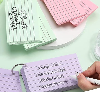 TFLFL Index Cards 3x5 Inch, 600PCS Flash Cards with Rings 8 Colors Ruled Index Cards, Assorted Lined Colored Flashcards, Thin Note Cards Paper, Study Card Memo Scratch Pad for Home Office School
