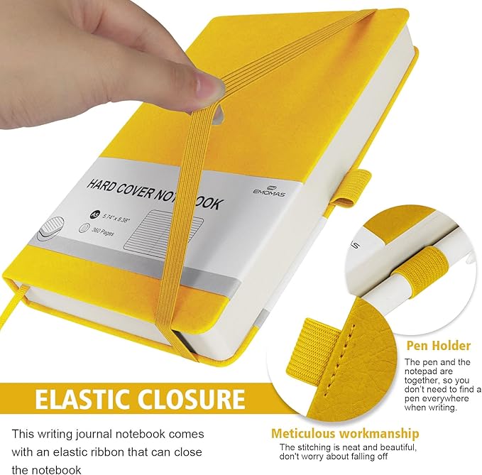 Lined Journal Notebook, 360 Numbered Pages(With page number), Thick Journal for Writing A5 College Ruled Notebook, 100gsm Lined Paper, Leather Hardcover, 5.75'' X 8.38''-1 Pack, Yellow