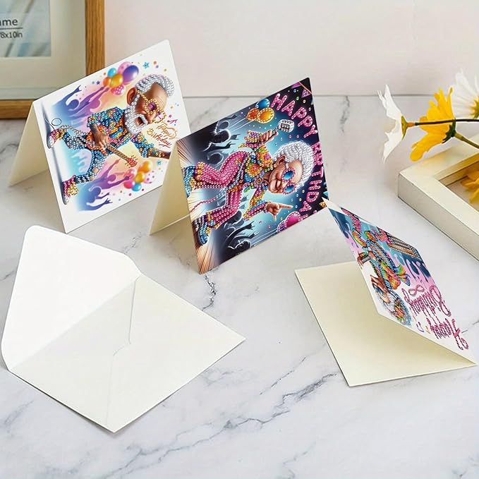 6 Pieces Diamond Art Painted Greeting Cards, Trendy Music Elderly 5D DIY Special Shape Diamond Card Creative Gifts, Christmas Thanksgiving Greeting Cards Congratulation