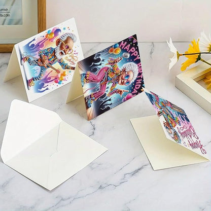 6 Pieces Diamond Art Painted Greeting Cards, Trendy Music Elderly 5D DIY Special Shape Diamond Card Creative Gifts, Christmas Thanksgiving Greeting Cards Congratulation