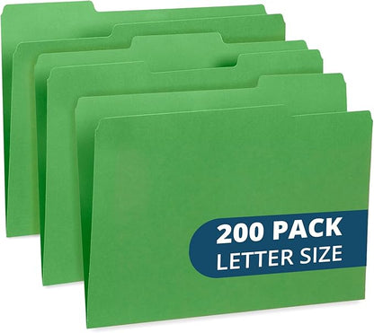 Blue Summit File Folders, Letter Size, 1/3 Tab, Green, Great for Organizing and Easy File Storage, 200 Per Box