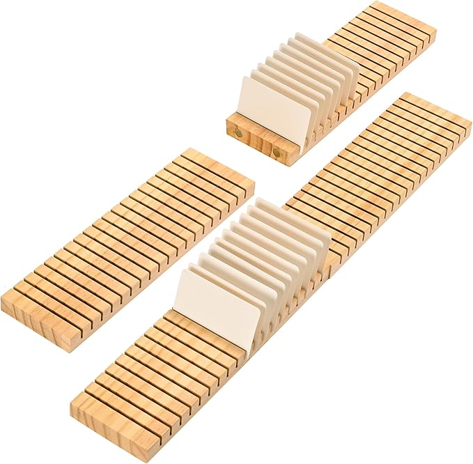 WILLOWDALE 4Pcs 12" Wooden Name Badge Holder Organizer, Counter Card Holder Stand for Name Tag ID Badge Plastic Card Holder, Detachable Business Card Holder Display Tray for Desk Office Reception