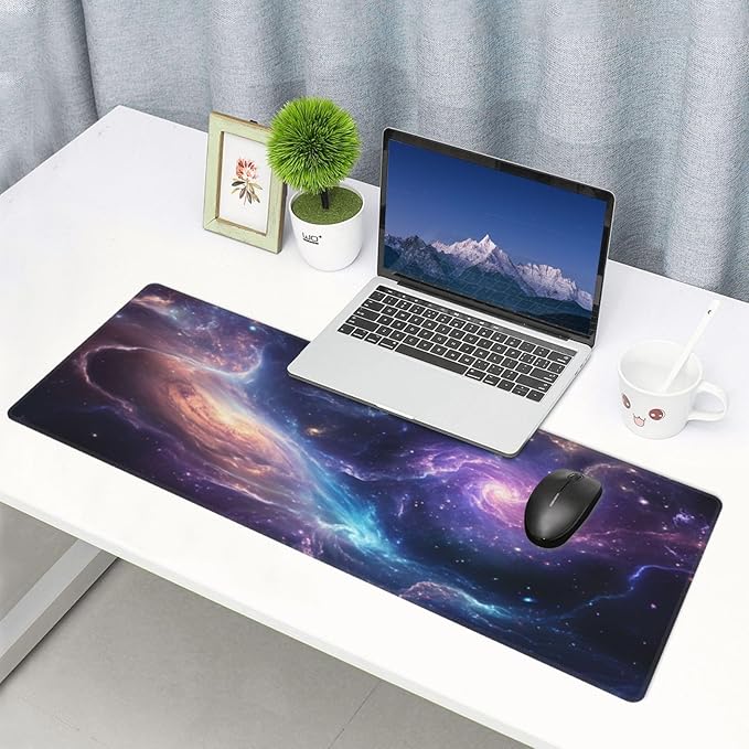 Gaming Mouse Pad Desk Pad,Extended Big Mouse Pad,31.5x11.8 Inch Long Computer Keyboard Mouse Mat Mousepad with 3mm Non-Slip Base and Stitched Edge for Gaming and Office… (Nebula)