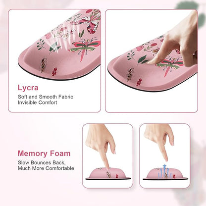iCasso Ergonomic Mouse Pad with Wrist Rest, Keyboard Wrist Rest Mouse Wrist Rest, Made of Memory Foam, Easy Typing and Relieve Wrist Pain, Perfect for Computer Keyboard Office(Pink Butterfly)