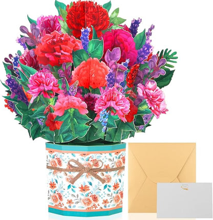 Get Well Soon Pop Up Card, 3D Flower Bouquet Greeting Cards For Women with Note Card and Envelope for All Occasion, Mother's Day, Birthday Card for Mom, Thinking of you, Teacher Appreciation Gift