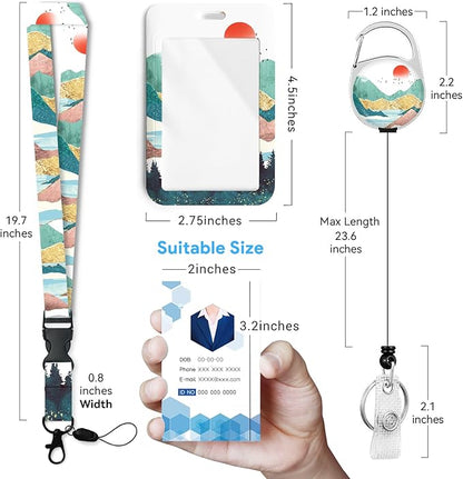 Mountain Badge Holder with Retractable Reel and Breakaway Lanyard，Badge Clips Retractable Heavy Duty Badge Reel，Keychain，ID Holder with Breakaway Lanyard for School Nurse Office