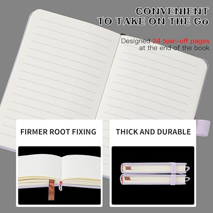 Animusphere 2Pack Pocket Notebook Small Notebook Journal Notebook 4 inches x 5.7 inches 200 Pages Leather Cover With Pen Holder Page Marker Ribbons (Purple)