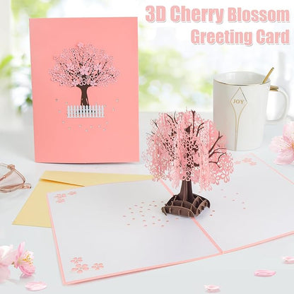 Wanateber 3D Pop Up Aniversary Card with Cherry Tree, Pop Up Lovers Wedding Card, Birthday Cards for Wife, Husband, Lovers, Couple, Romantic Valentines Day Cards, Greeting Cards for Mothers Day