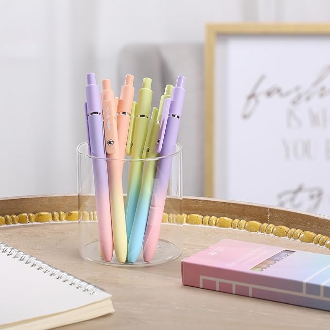 Mr. Pen- Retractable Gel Pens, 6 Pack, Gradient Color Barrels, Black Gel Pens, Fast Dry, Gel Pens Fine Point 0.5mm, Retractable Pens, Cute Pens, Gel Ink Pens, Aesthetic Pens for Journaling