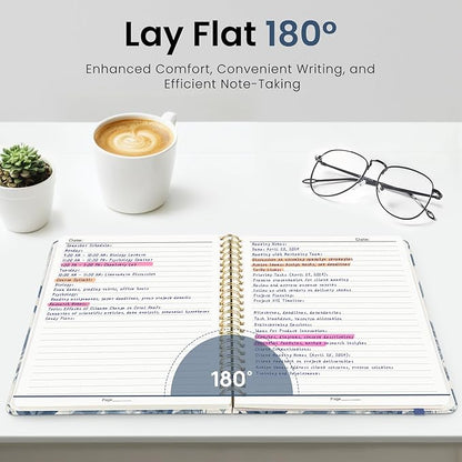 Lined Spiral Journal Notebook for Women, A5 College Ruled Journals for Writing, Hardcover Notebooks for Work, Note taking and Office School Supplies,140 Pages - Blue Leaves