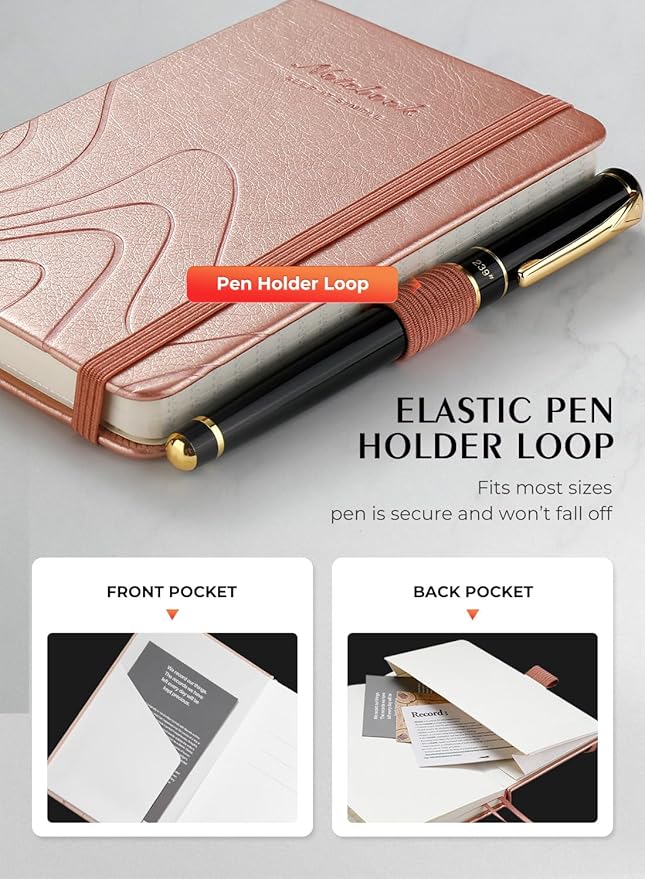 AISBUGUR Pocket Notebook, Small Notebook, 2-Pack Total 320 Pages,3.7" x 5.7" Pocket Notebook (2 Pack, Rose Gold)