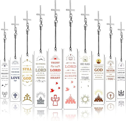 Zonon 10 Pcs Christian Bookmark Acrylic Bible Verses Bookmark with Cross Pendant Inspirational Catholic Bookmark for Woman Religious Christian Gift for Man Christmas Gifts School Office Supply