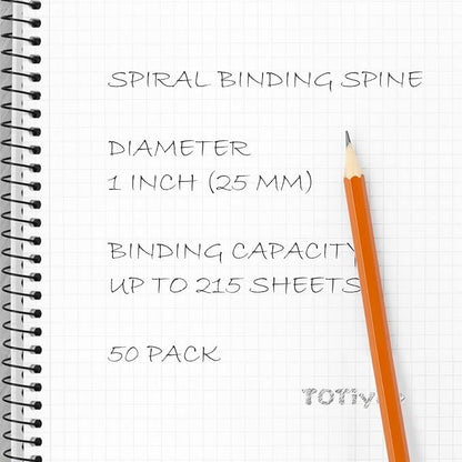 TOTiyea 50 Pack Plastic Binding Coils,215 Sheet Capacity,25mm (1") Binding Spirals,4:1 Pitch Letter Size (8.5x11 Inches) Black Plastic Binding Spirals