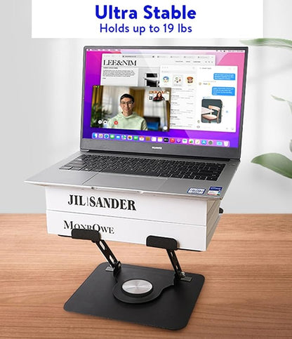 Swivel Laptop Stand for Desk, Adjustable Laptop Stand for Desk w/ 360° Rotation, Raise Tilt Cools Laptop with This Ergonomic Laptop Stand Riser, Collapsible iPad Computer Laptop Stand (Black)