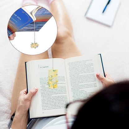2 Pcs Metal Rose Bookmarks, Beautiful Book Marks for Reading Women Vintage Bookmarks with Metal Chain Pretty Bookmark Gift for Book Lovers Readers Birthday Christmas Gifts(Red, Yellow Roses)