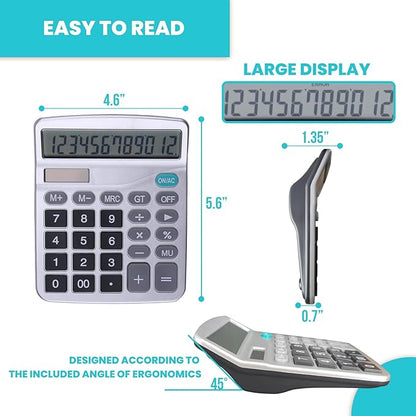 LICHAMP Desk Calculators with Big Buttons and Large Display, Office Desktop Calculator Basic 12 Digit with Solar Power and AA Battery (4 Packs Included), 4 Bulk Pack